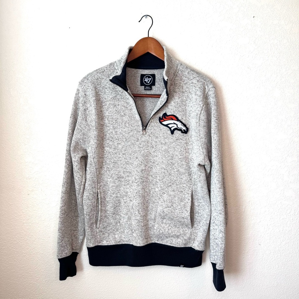 47 Brand Denver Broncos 1/4 Zip Pullover Sweater Fleece Lined Small Cozy NFL